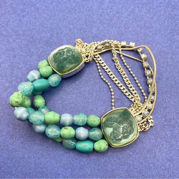 Stretchy Silvertone Chain and Acrylic Beads Bracelet - Picture 2 of 6